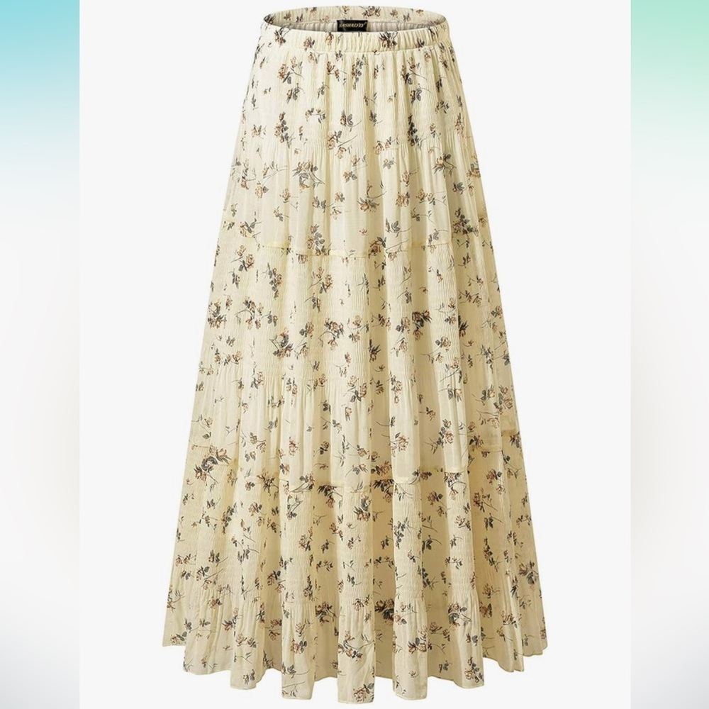 NWOT Women's Chiffon Elastic High Waist Pleated A-Line Flared Maxi Skirts